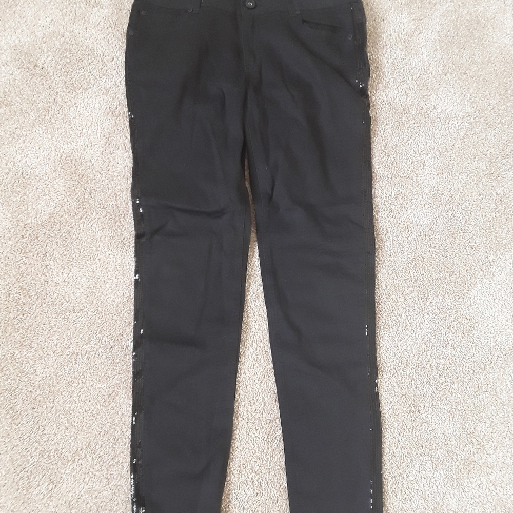 Sequin Side Stripe Black Skinny Jeans